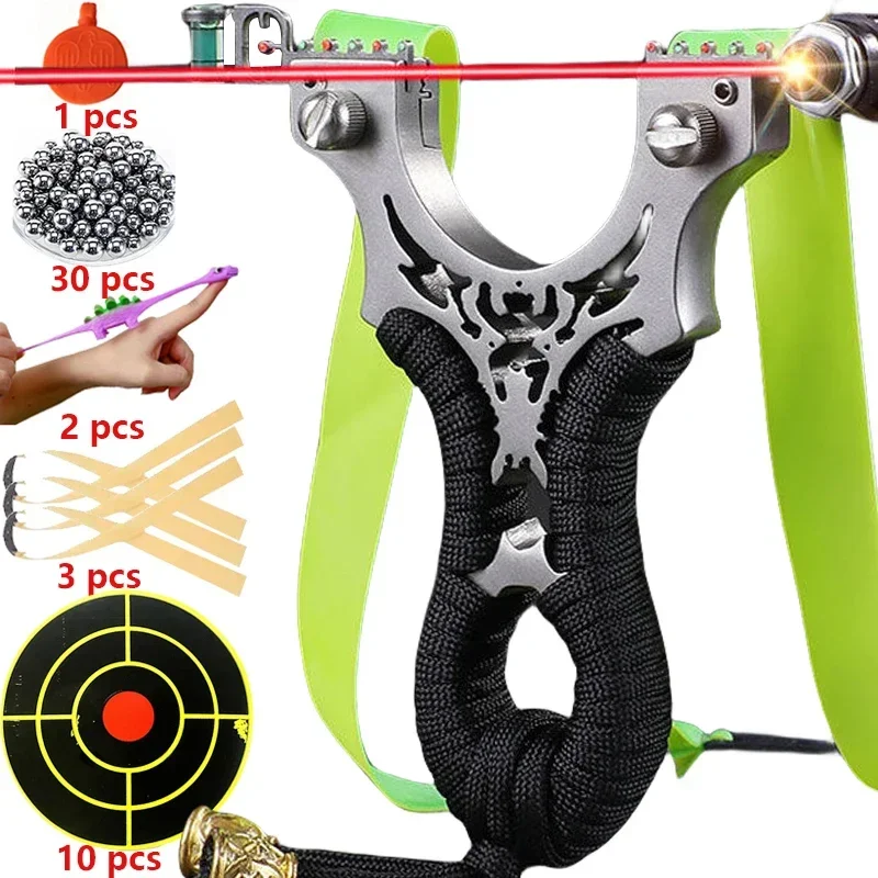 High-precision Slingshot Laser Stainless Steel Slingshot 8020 Metal Flat Rubber Band Outdoor Fast Pressure Shooting Accessories Hunting slingshot