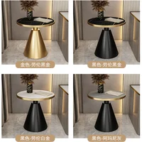 Table d'appoint ronde de luxe avec plateau en marbre et base en métal, table d'appoint moderne pour petit espace, salon, chambre à coucher, hôtel 4