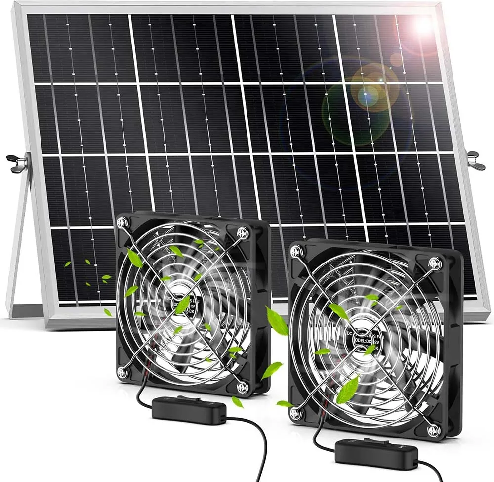 Solar Fan Kit Solar Panel Dual Fan IPX7 Waterproof For Dog Chicken House RV Greenhouse Panel Powered Air Extractor Solar Panel Kit Solar Exhaust Fan