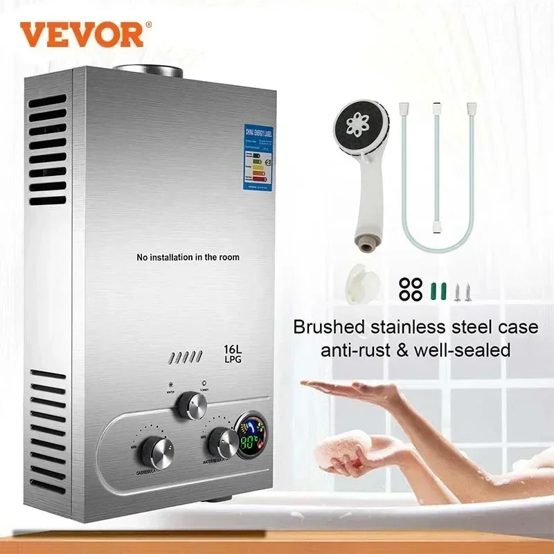 LPG 6L 8L 10L 12L 16L 18L Water Heater 36KW Instant Liquefied Petroleum Gas Water Heater Stainless Steel Boiler Kit Portable