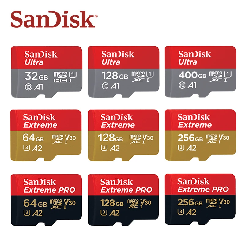 

SanDisk Micro SD Card 32GB A1 MicroSDHC Memory Card 64GB 128GB 256GB 400GB MicroSDXC EXTREME PRO V30 U3 A2 4K UHD TF Cards