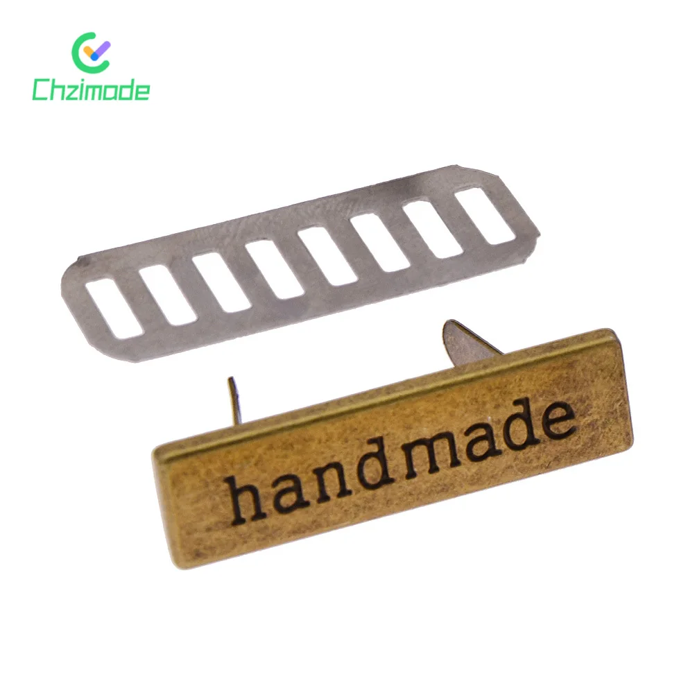 Clothing labels garment labels sewing labels 10Pcs Hand Made Metal Labels Tags Handmade Garment Labels for Clothes Jeans Shoes Bags DIY Letter Sewing Crafts