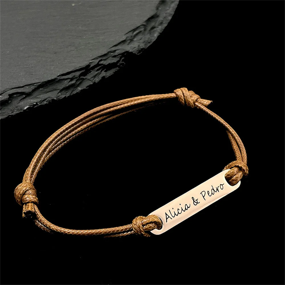Personalise Woven Amulet Multicolor Bar Bracelets for Women Men Custom Name Bangles Handmade Rope Charm Bracelet Friend Gift