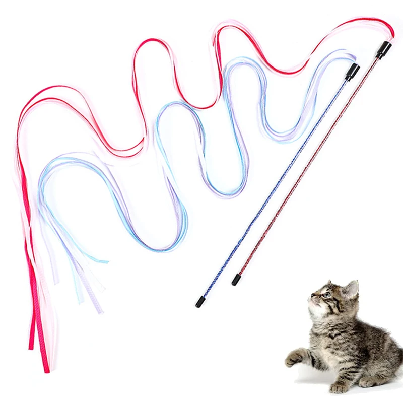Interactive Cats Toys Long Satin Ribbon Cat Teaser Rod Toy Kitten Playing Teaser Wand Toy Cat Stick Toy Interactive Cats Toys Long Satin Ribbon Cat Teaser Rod Toy Kitten Playing Teaser Wand Toy Cat Stick Toy