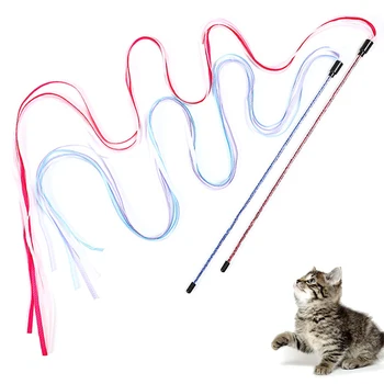 Interactive Cats Toys Long Satin Ribbon Cat Teaser Rod Toy Kitten Playing Teaser Wand Toy Cat Stick Toy 1