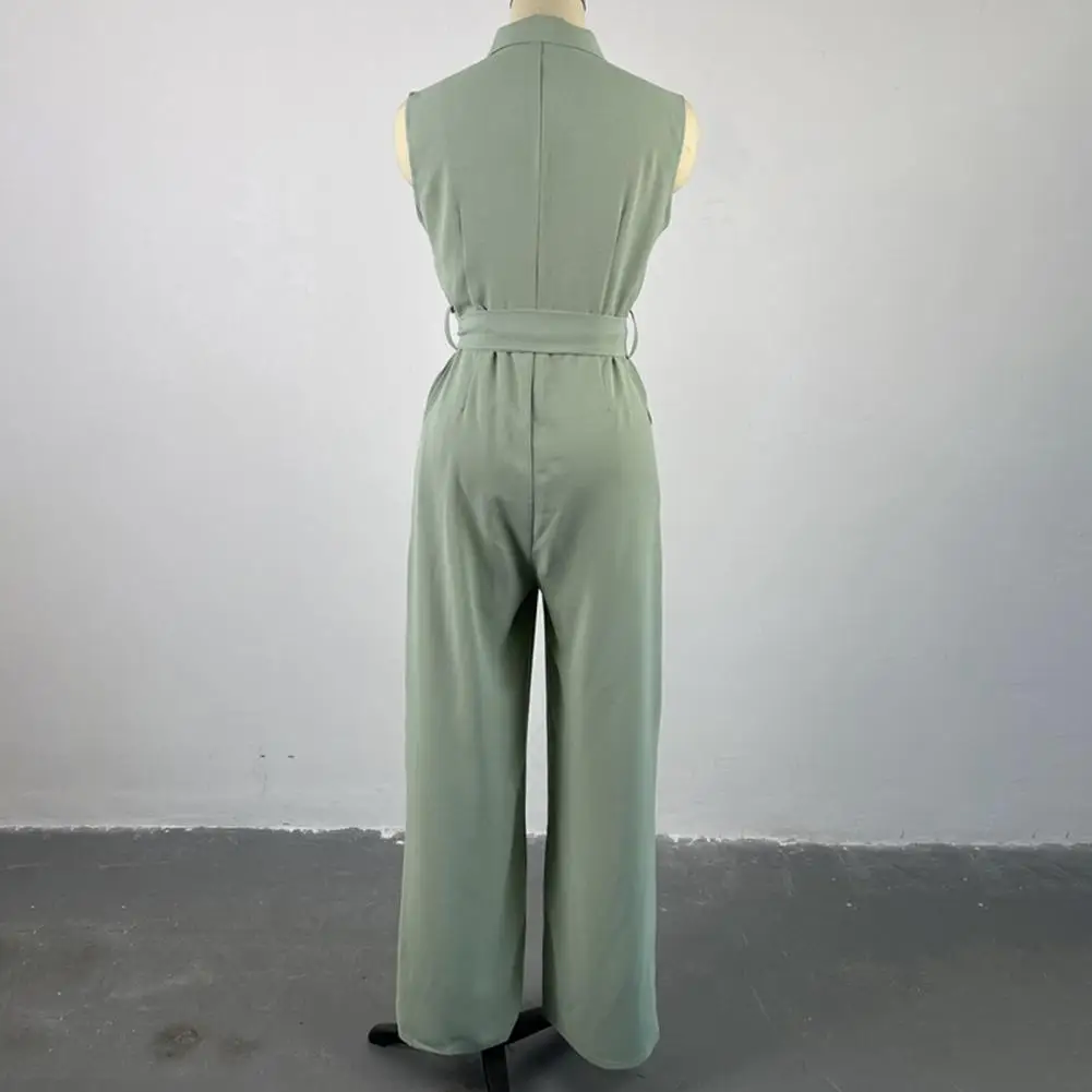 Solid Color Lace-up Jumpsuit Elegant Wide Leg Jumpsuit with Front Zipper Closure Belted High Waist Formal Business for Women