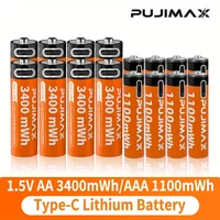 PUJIMAX 1.5V AA&AAA Rechargeable Lithium Battery 3400mWh/1100mWh, Type-C Port Charging Be Reused 1500 Times For Alarm Clocks 1