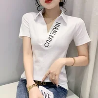 Polo Neck Shirt for Women Embroidery Baggy Plain Woman T Casual Tops Korean Clothing Luxury Basic High Quality Synthetic New - Image 5