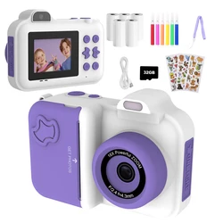 Kids Instant Print Camera - Dual Lens Digital Video & Photo Toy (White Purple)