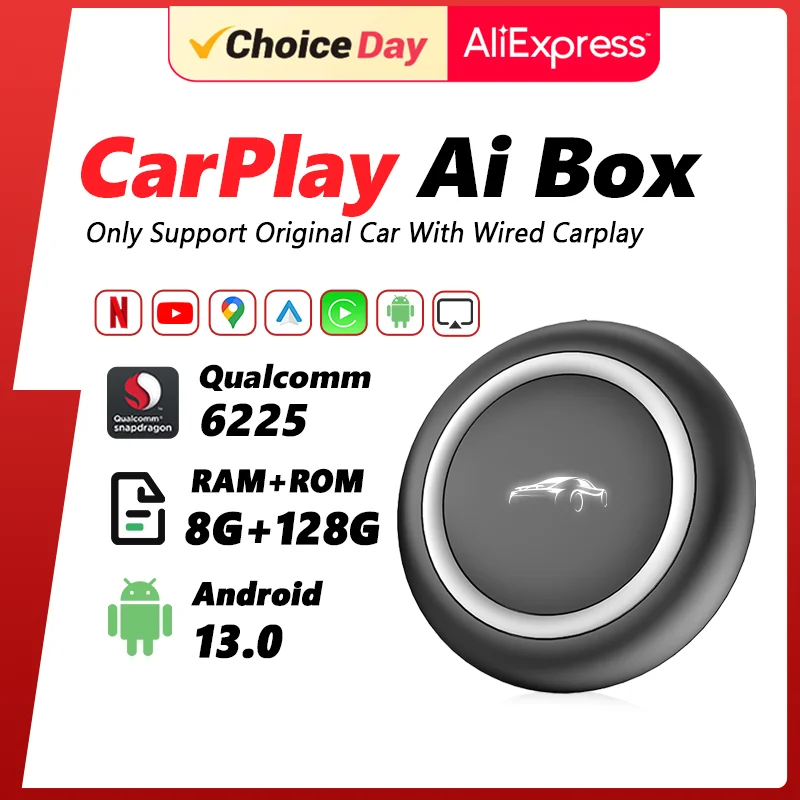 

Carplay Ai Box Android 13 Wieless Android Auto Carplay Adapter QCM6225 8GB+128GB For Youtube Netflix Volvo Kia Benz Audi MG VW