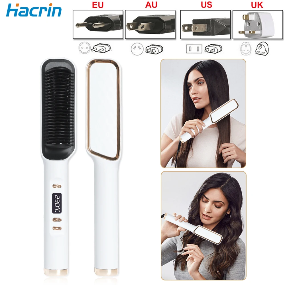 

Hair Straightener Brush 3 in 1 Heating Comb Straightener Electric Hair Straightening and Curly Iron Brush Comb Curler for Women