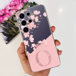 Floral Letter Design Soft Silicone TPU Bumper Case - S24 Ultra (Light brown)