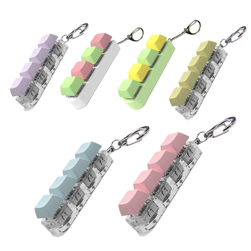 Button Keycap Fidget Keychain 4 Keys Keyboard Decompression Toys DIY Mechanical Key Toy for Adult To Relief Stress Pass The Time