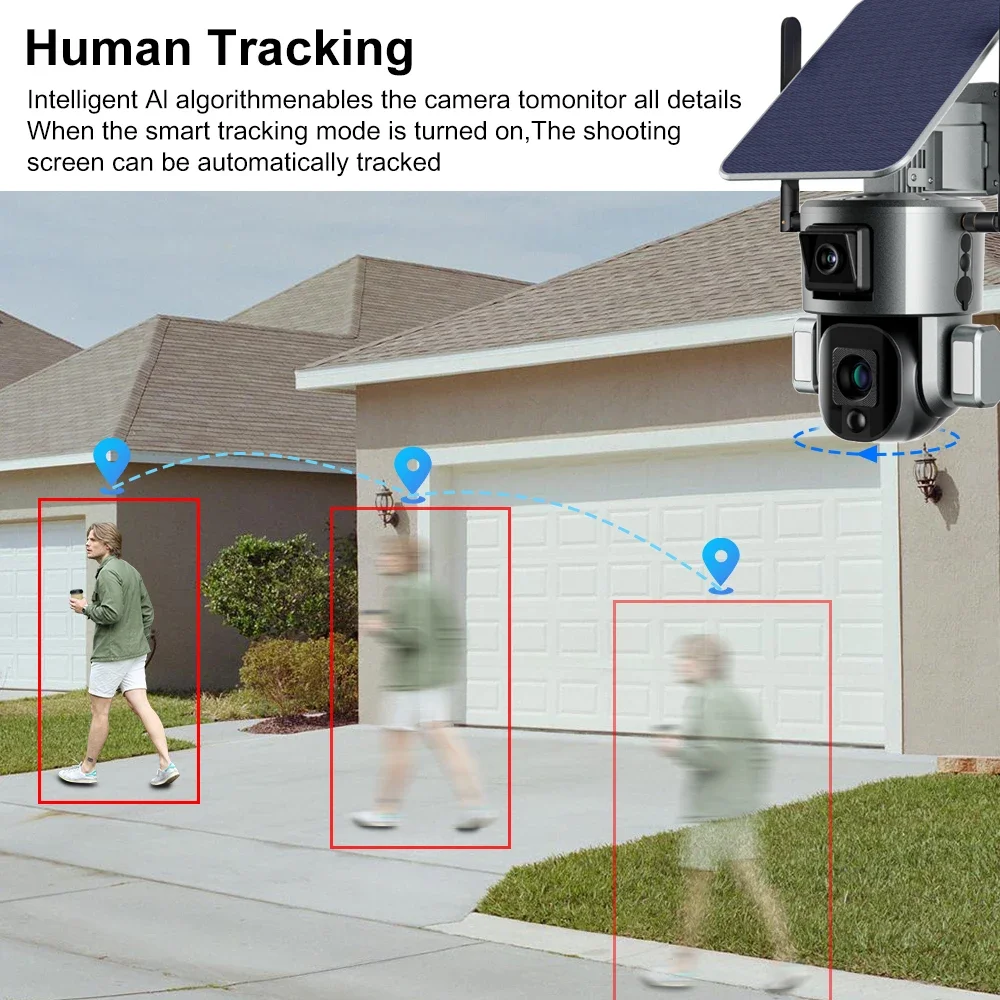 PEGATAH 4K 8MP WiFi 4G Solar Camera Dual Lens IP Camera 20X Optical Zoom External Security Camera PTZ Auto Tracking CCTV Camera