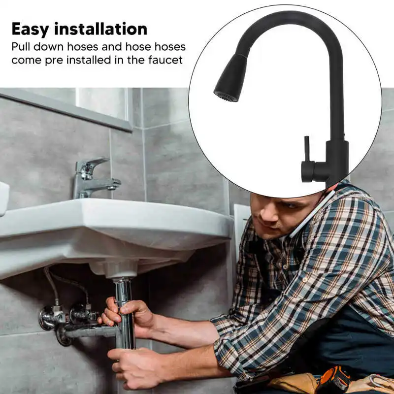 

Basin Faucets Stainless Steel Pull Out Faucet Universal Kitchen Bathroom Black Water Faucet 360 Degrees Flush Sink Tap