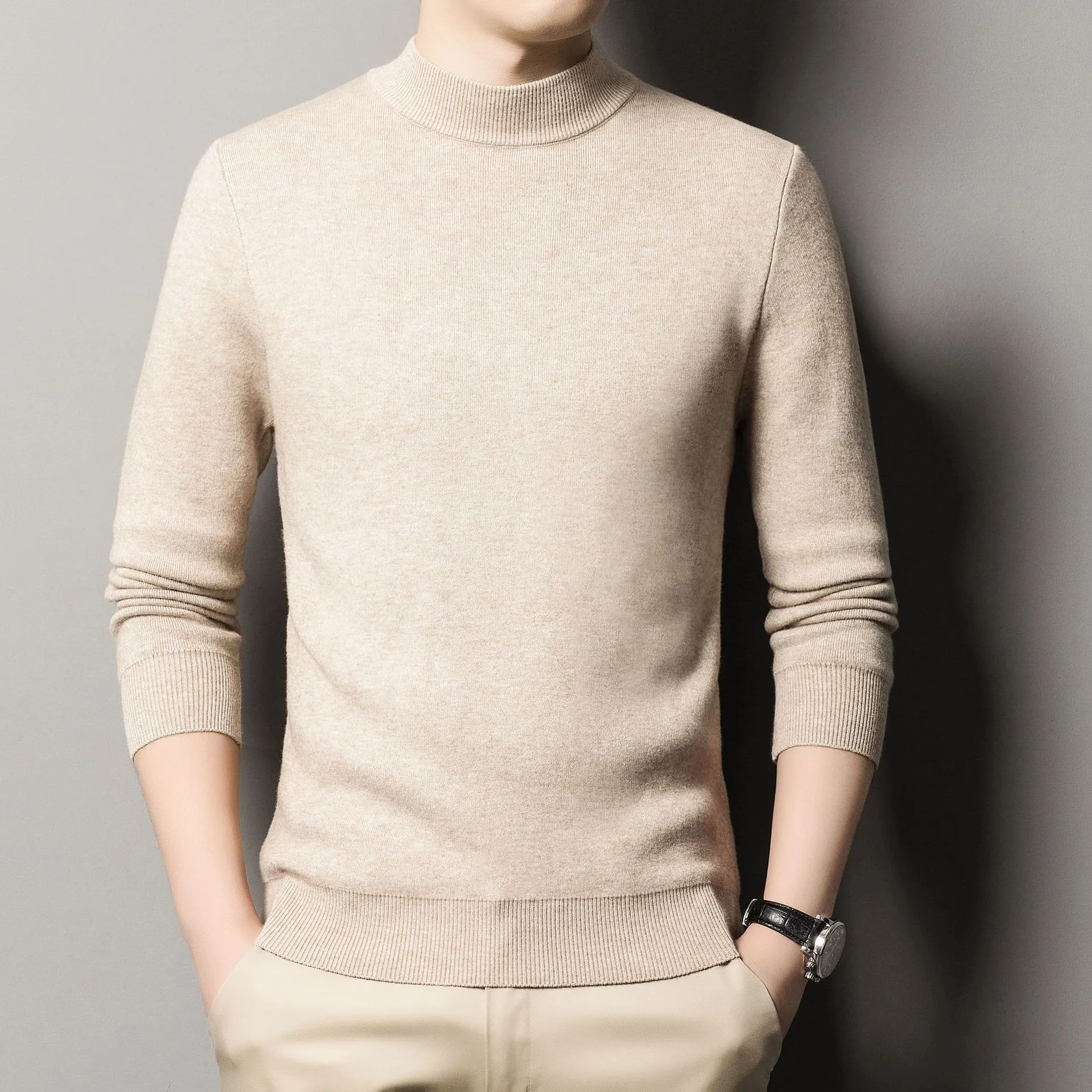 Men Knitted Sweater Warm Cashmere Pullovers Harajuku Half Turtleneck Man Slim Jumper Casual Sweaters Male Knitwear Sweatshirts 3