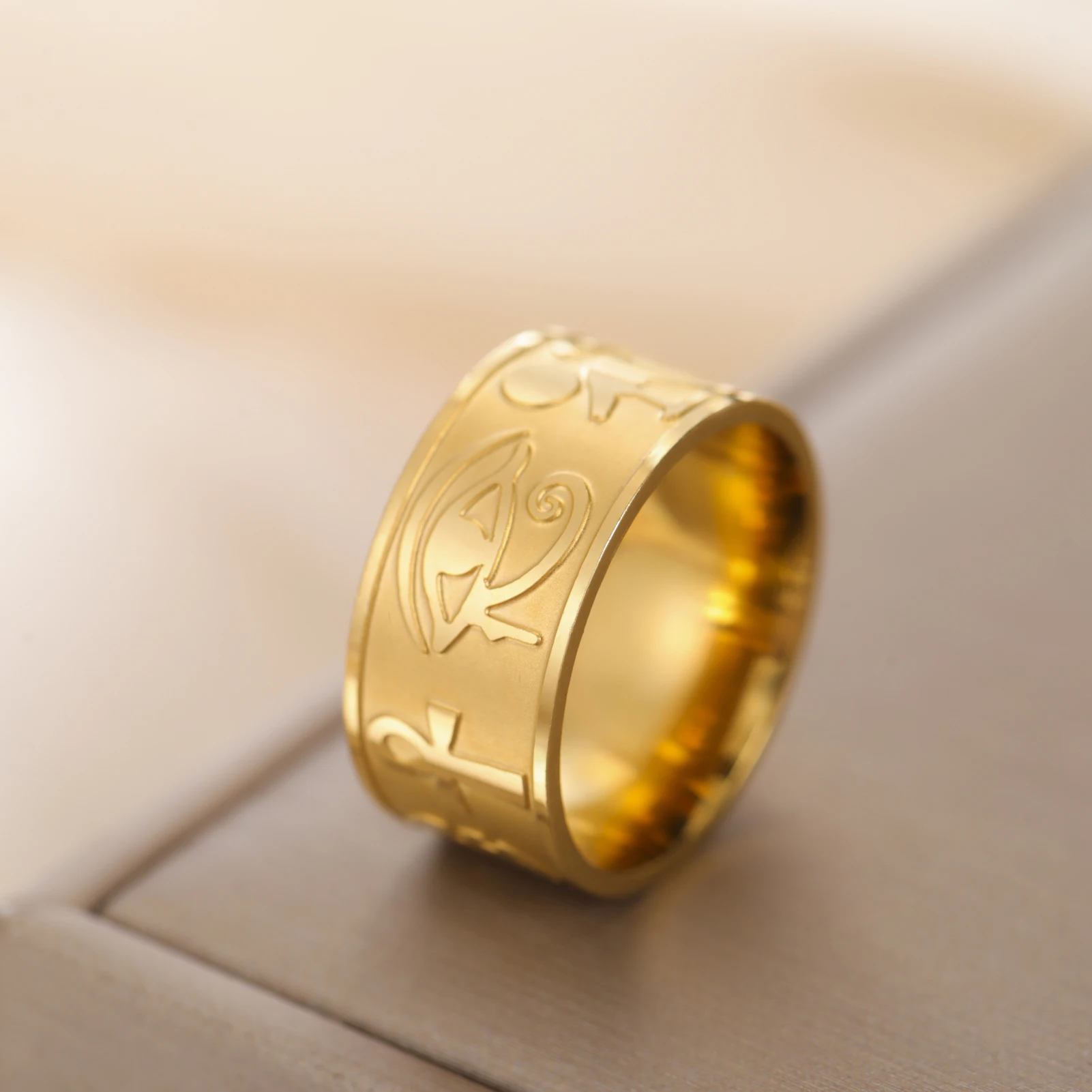 Kkjoy Ring mit Ankh-Motiv aus dem alten Ägypten, Edelstahl, Auge des Horus, Trendschmuck, Lebensschutz, Retro-Totem, für Männer und Frauen, Paare, exklusiv – Detail 2