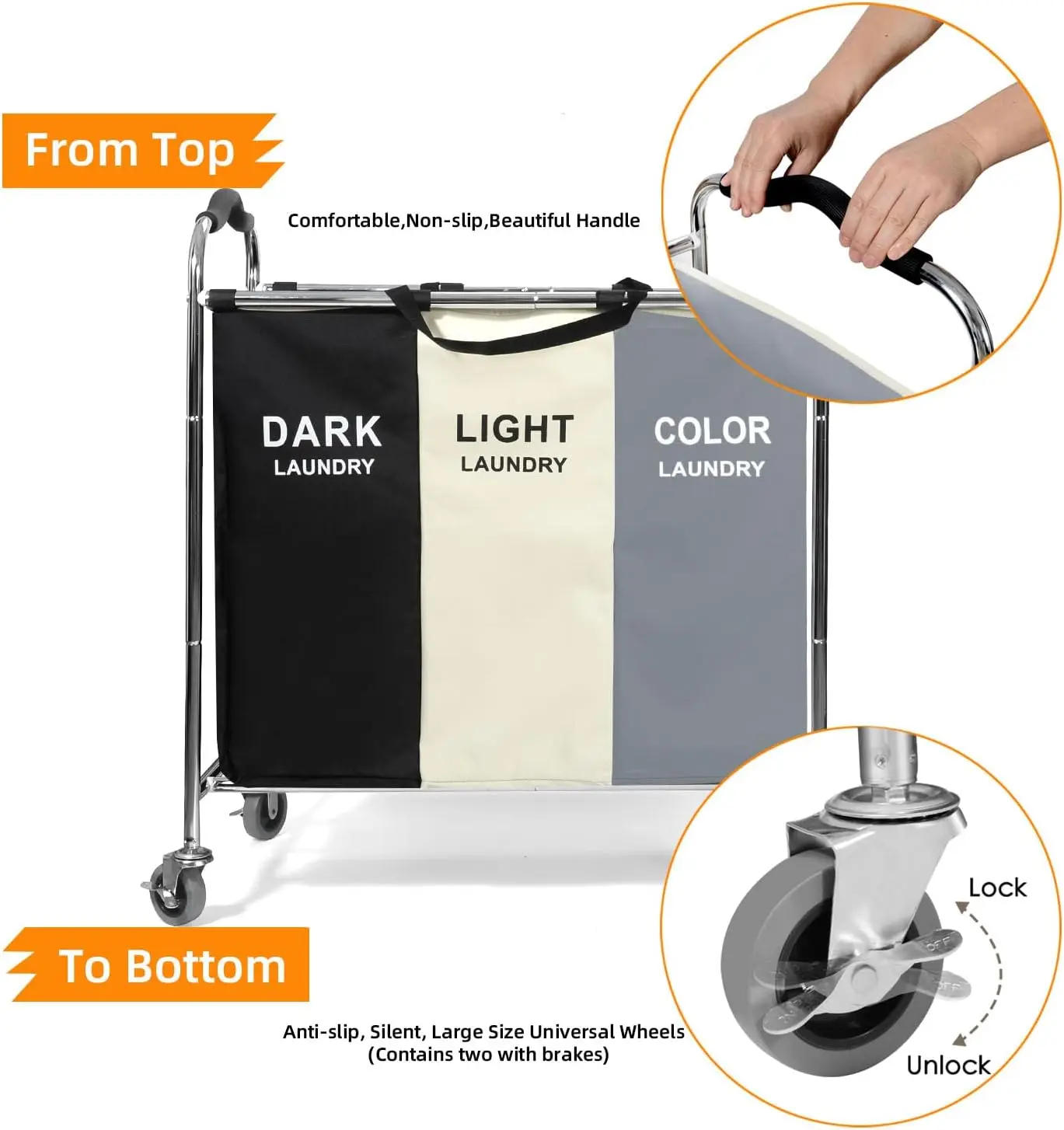 Laundry Basket with Wheels, 240L Laundry Hamper with 3 Clothes Hamper Bag for Dirty Clothes Toys Blanket in laundry room/living