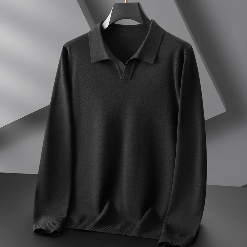 8XL 7XL 6XL Soft Warm Male Pullovers 2023 New Fall Winter High End Luxury Wool Sweater Men Long Sleeve Lapel Mens Sweaters 2