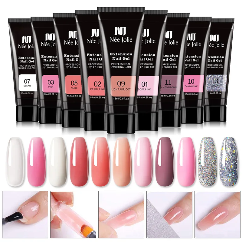Poly Nail Gel Kit with 6W LED Lamp, All-In-One Set for Manicure, Semi-Permanent Extension Gel and Acrylic French Nails with Tool 2