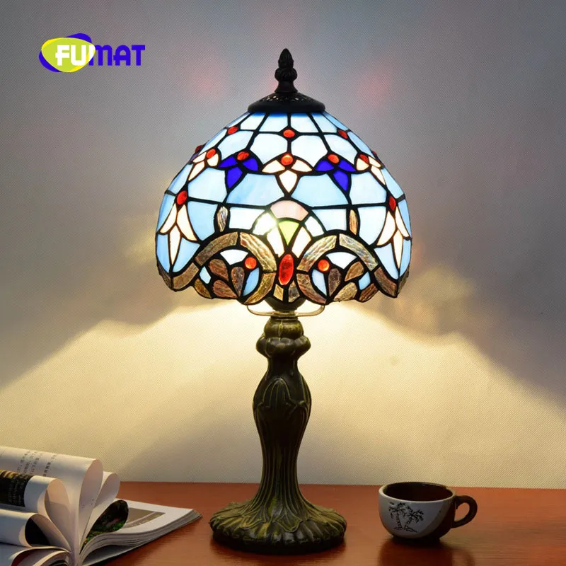 

FUMAT Baroque Table Lamp Tiffany Stained Glass Shade Bedroom Bedside Lamps LED Desk Reading Lights 12Inch Living Room Desk Light