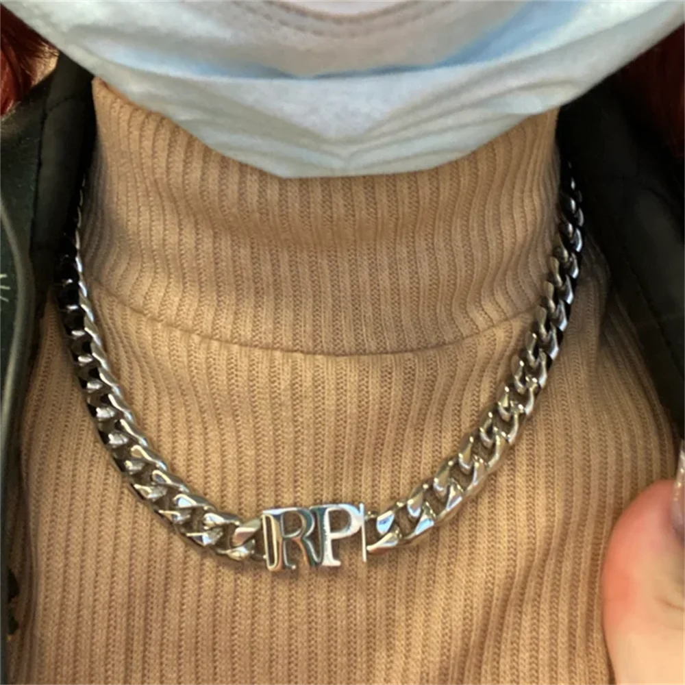 Custom Name Necklace 8mm Thick Gold Chain Stainless Steel Cuban Link Chain Necklace Personalized Pendant Men Women Necklace