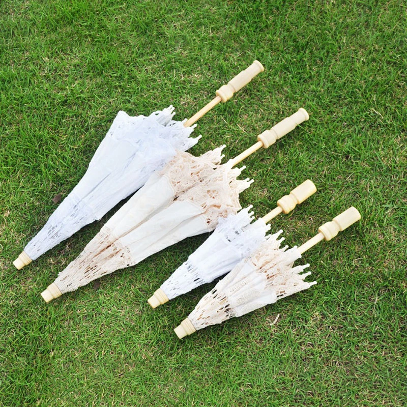 Wedding Lace Umbrella Cotton Embroidery Bridal Umbrella White Beige Parasol Sun For Wedding Decoration Photography