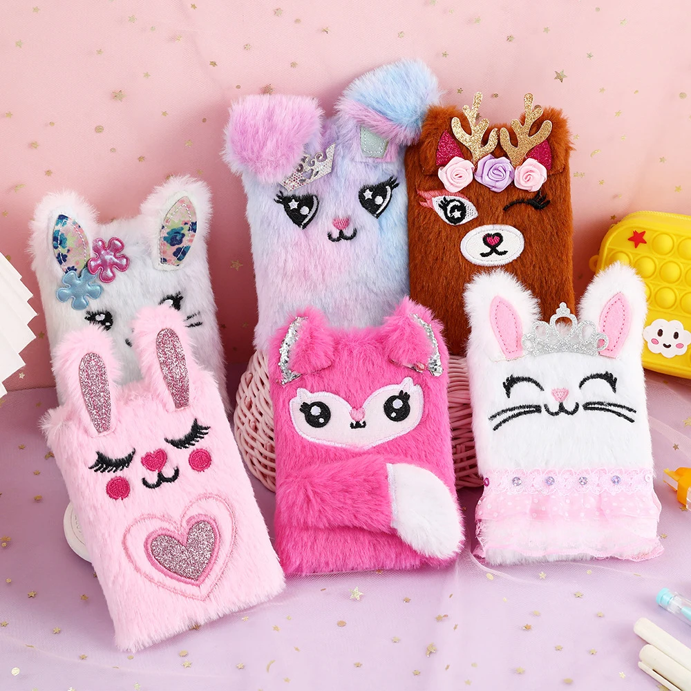 Nuovi Quaderni Di Cartoni Animati Per Bambini Peluche Simpatico Coniglio/Cervo/Volpe Peluche Quaderno Studente Diario Portatile Blocco Note Ragazza Li