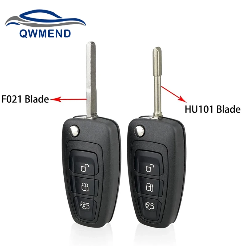 Qwmend Flip Pieghevole Per Ford Car Key Shell 3 Pulsanti Remote Car Key Shell Per Ford Focus Mondeo Fiesta 2013 Hu101/Fo21 Blade