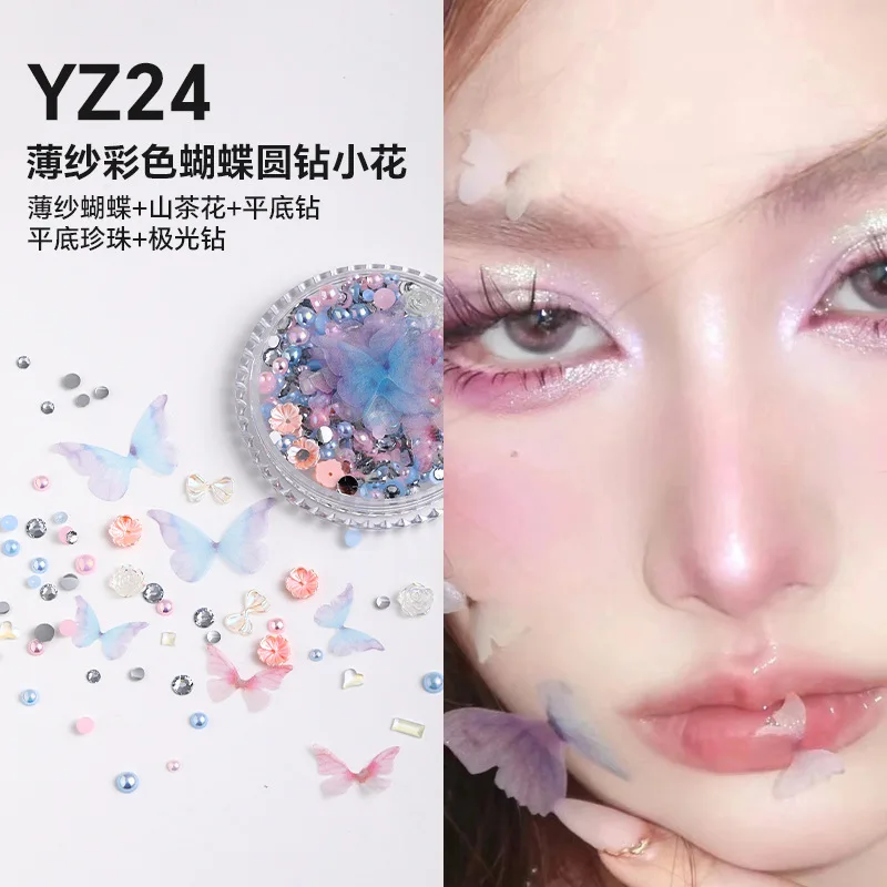 1 Box Augen Gesicht Make-up Patch Schmetterling Diamant Gesichtsdekoration Perle selbstklebende Strass Glitzer Pailletten DIY Nail Art Dekor – Detail 14