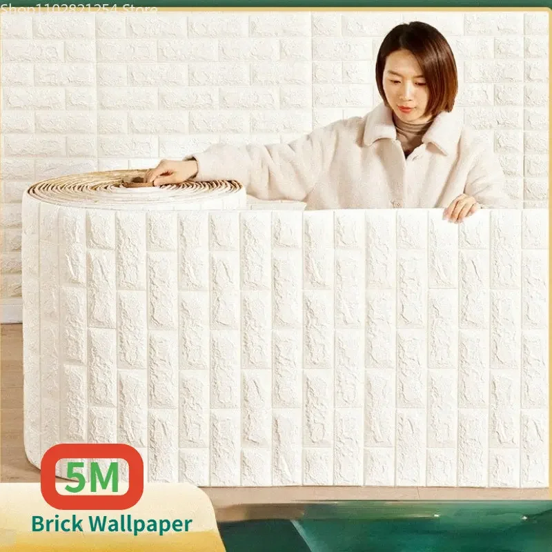 

1/3/5m Roll of Continuous Brick Waterproof and Moisture-proof Self-adhesive 3D Wall Sticker TV Decorative Background Board