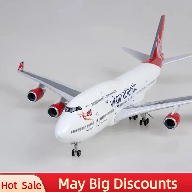 

New 47CM Atlantic 747 Plane Model Toy B747 Aircraft British Airline Model W Light and Wheel Landing Gear Diecast Resin Toy Decor