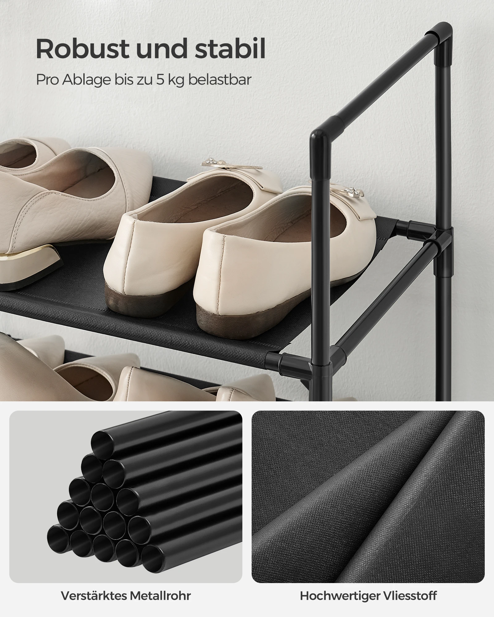 Songmics 10-laags Schoenenrek, 28 X 88 X 160cm , Geschikt Voor Maximaal 50 Paar Zwart Songmics 10-laags Schoenenrek, 28 X 88 X 160cm , Geschikt Voor Maximaal 50 Paar Zwart