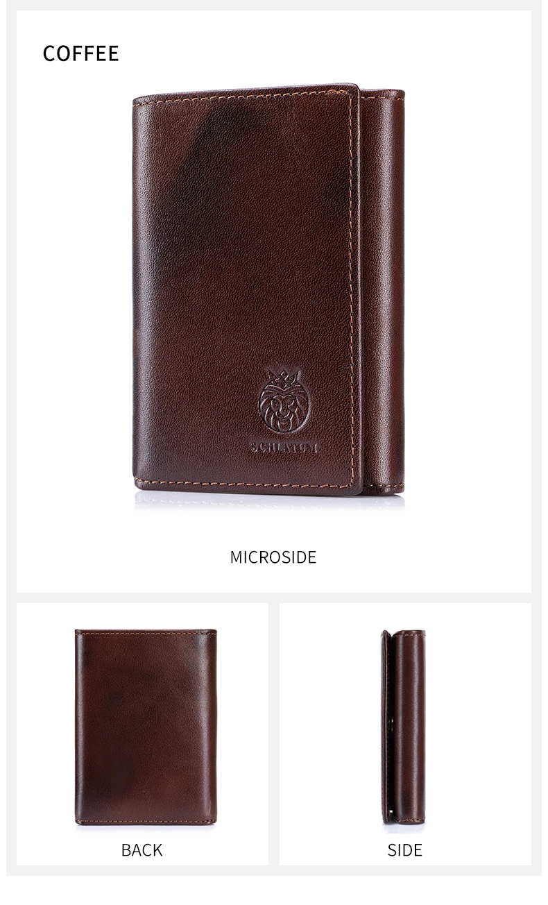 RFID-blockierende Geldbörse aus echtem Leder für Herren, Vintage-Stil, dünn, dreifach faltbar, Kreditkartenetui mit Ausweisfenster, Rechnungsfach – Detail 11