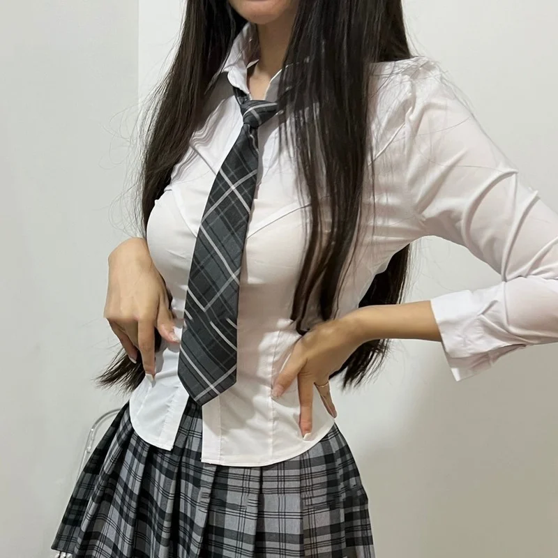 Girl Saxi School - HOUZHOU-Camisa blanca bÃ¡sica ajustada Sexy para mujer, tÃºnicas Vintage de  estilo coreano, camisa escolar de manga larga, Tops informales para  uniforme Jk para niÃ±as - AliExpress