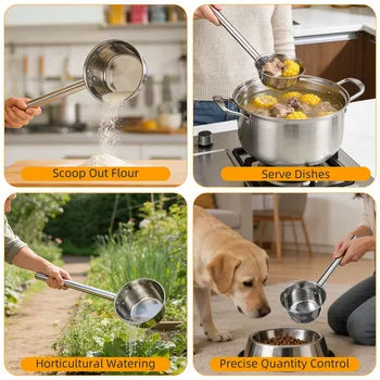 Premium Stainless Steel Long Handle Ladle Multipurpose Water Spoon Soup Dipper for Kitchen Dining Hall Garden Cleaning Fruits 1