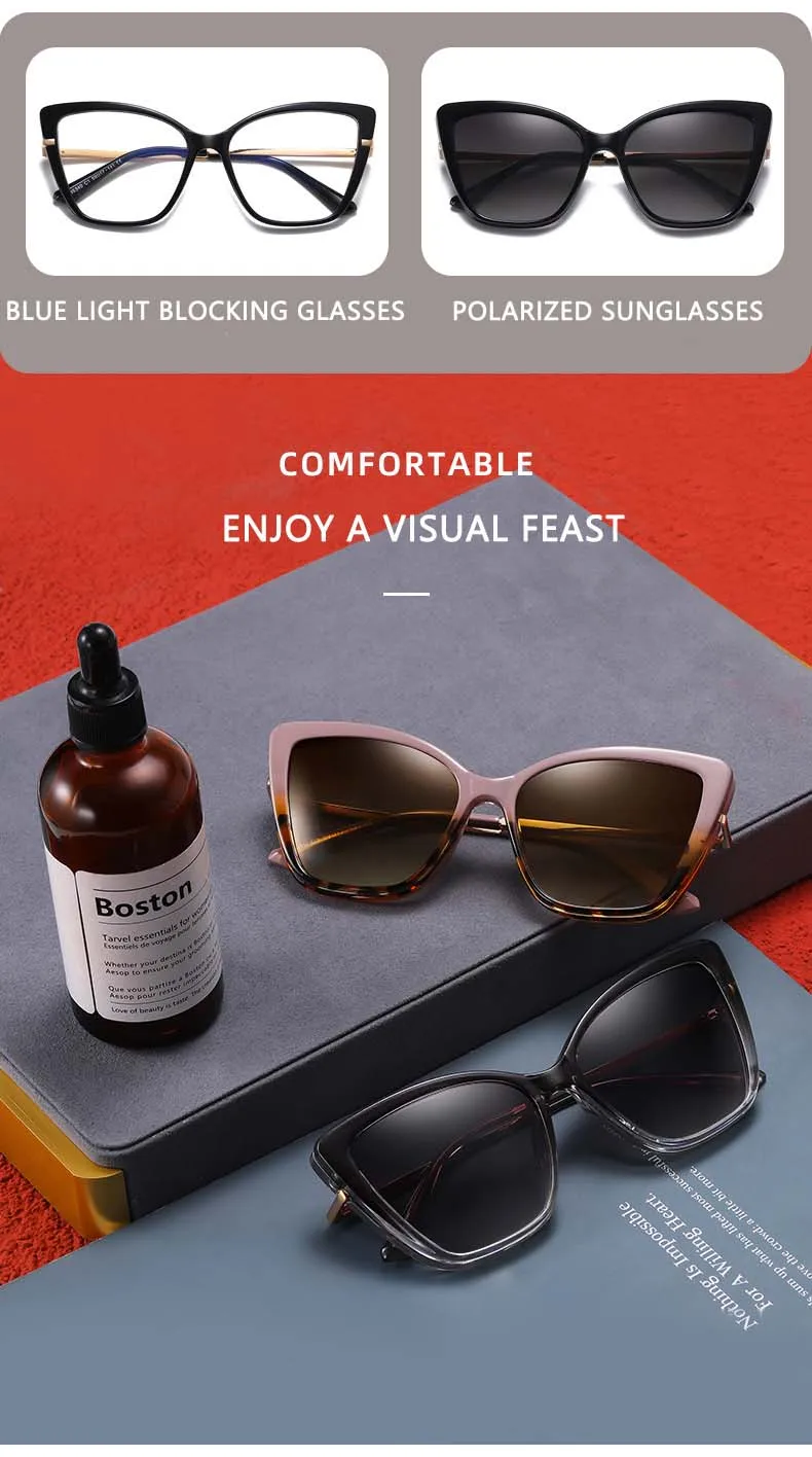 54556 TR90 Cat Eye Magnetische Polarisierte Anti-Blaulicht Brillengestell Männer Frauen Quadratische Große Rahmenbrille UV400 – Detail 2