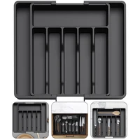 Large Capacity Silverware Drawer Organizer, Adjustable Utensil Tray Flatware Cutlery Holder, Kitchen Counter Storage Containers 2