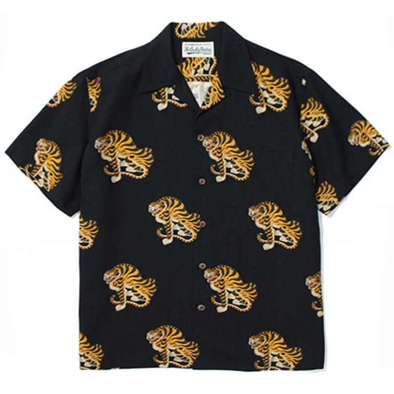 High Quality WACKO MARIA Print Tiger Totem Shirt Summer Casual Short Sleeve Shirt Mens Womens Hawaii Shirt Tops 2