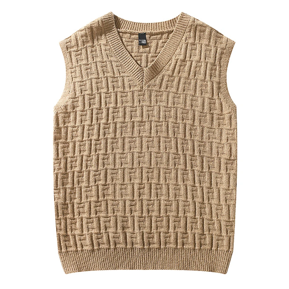 Oversized V Neck Jacquard Weave Knitted Waistcoat Sleeveless Sweater Vest For Men Purple Black Grey