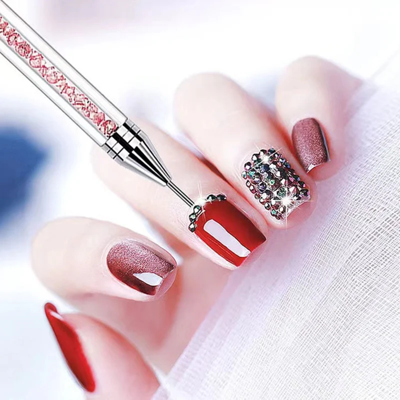 Crystal Handle Applicator Wax Pen Used For Nail Decoration Dual Head Acrylic Metal Dotting Pencil Nails Manicure DIY Point Drill 6