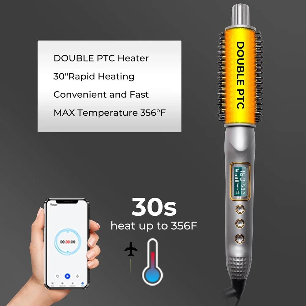 Double PTC Curling Iron Brush Ceramic Ionic Hair Curler Straightener Anti-Scald Volumizing Hair Heated Brush Electric Hot Comb