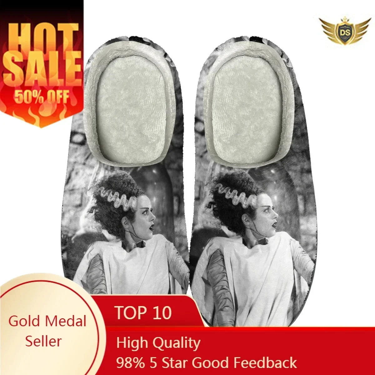 Bride of Frankenstein Design Home Indoor Slides Winter Home Warm Cotton Slippers for Ladies Comfotable Couples Footwear Zapatos