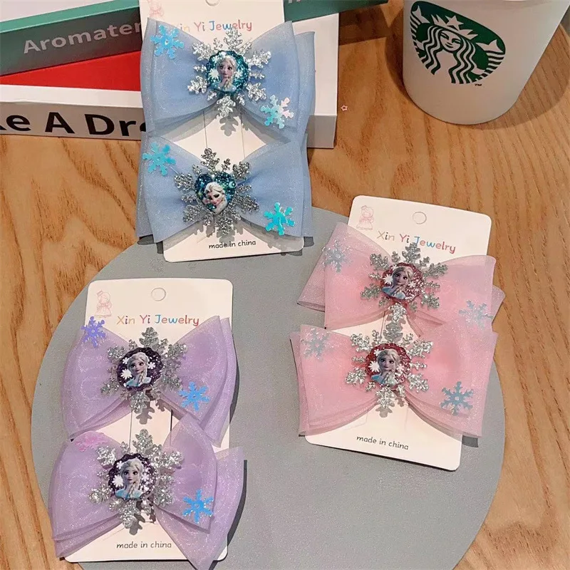 Disney girls hair clip dolls Hair accessories children hair pin Bow tie ribbon Frozen Elsa doll accessories gifts For Children's hair accessories