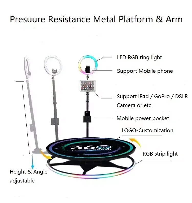 Portable Video Booth for Wedding and Events, 360 Spinner Degree Platform, Business Photo Booth, Hot Sale, New