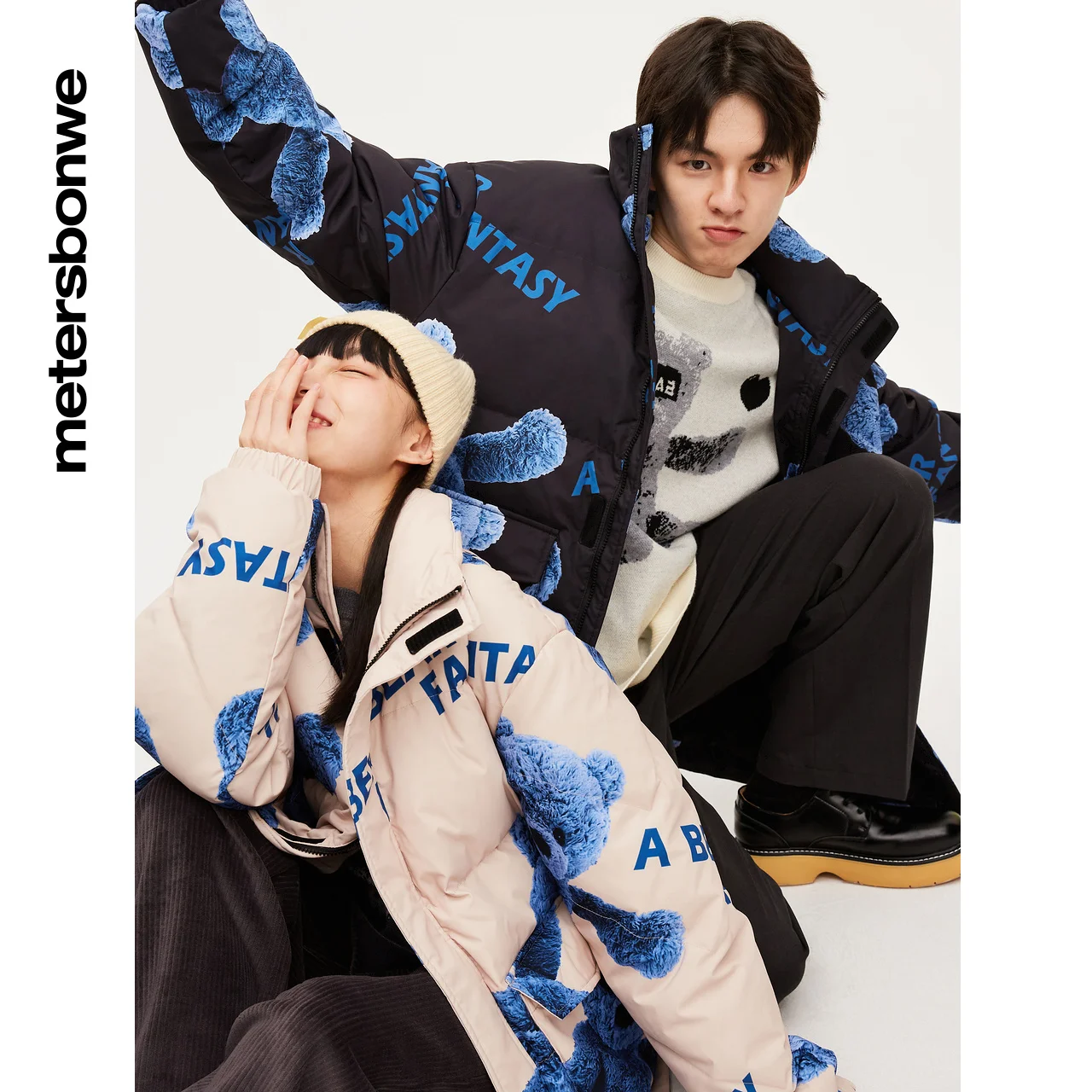 Metersbonwe Down Jacket Men Winter Warm Coat Couple Anti-snow Short Big Pocket Youth Printed Cartoon Down Coat Brand Outerwear
