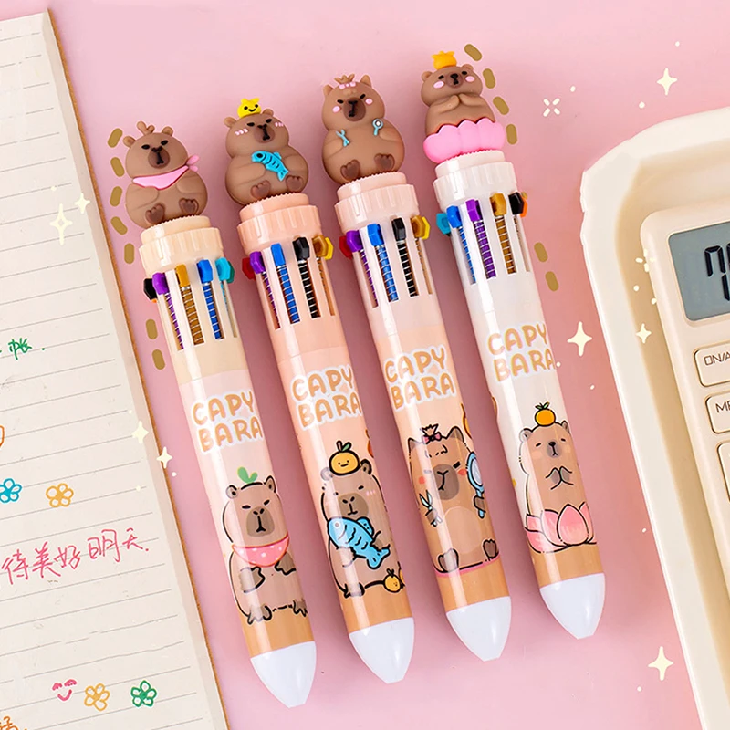 10색 볼펜 카피바라 0.5mm 컬러풀 잉크 젤 펜 실리콘 귀여운 펜 학교 사무용품 문구