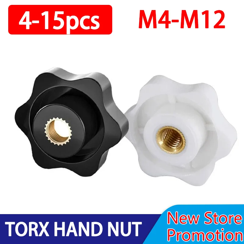 

4-15pcs M4 M5 M6 M8 M10 M12 Thumb Knob Nut Black White Clamping Handle Plum Thread Hand Mechanical Manual Tighten Star Nuts