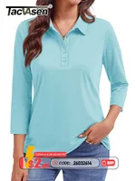 TACVASEN Women's 3/4 Sleeve Polo Shirts V Neck Collared Tops Cotton Blend Soft Golf Work Casual T-Shirts Casual Business Tops