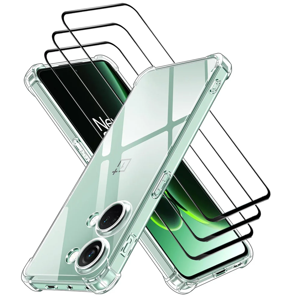 4-In-1, Custodia + 3 Vetro Temperato Per One Plus Nord 3 5G Cover Morbida In Silicone Antiurto Per Telefono Custodie Oneplus Nord 3 Glass Case One Plu